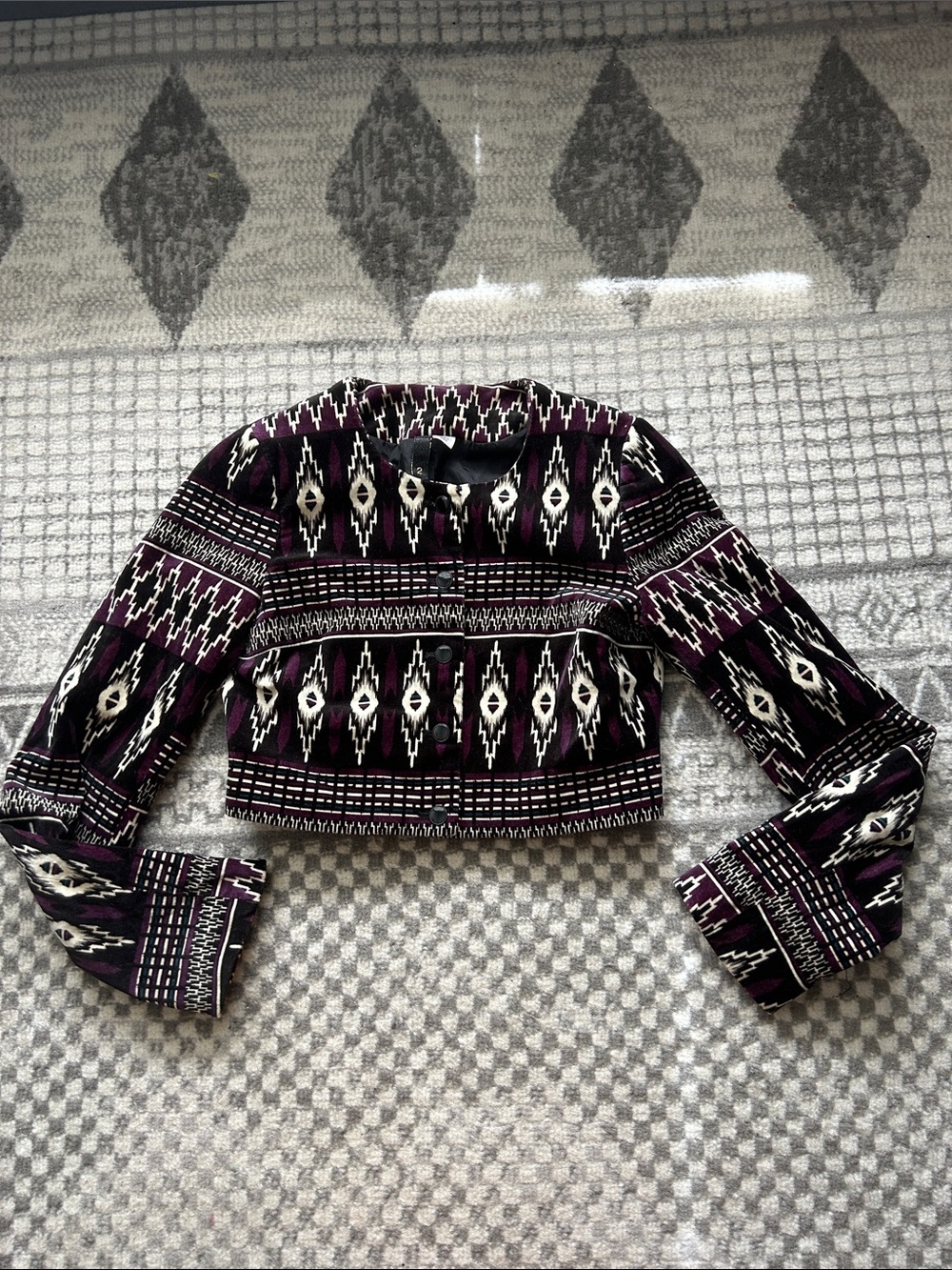 H&M Cropped Patterned Blazer in Black and Purple